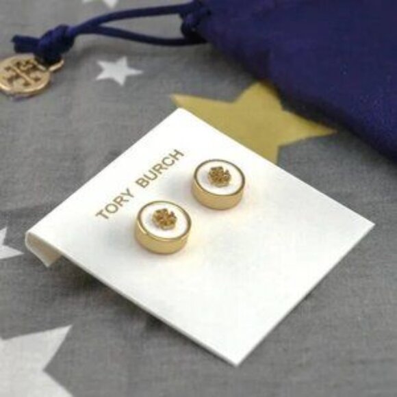 Tory Burch Kira Enameled Circle Stud Earrings - white (Brand New??? - Picture 1 of 4